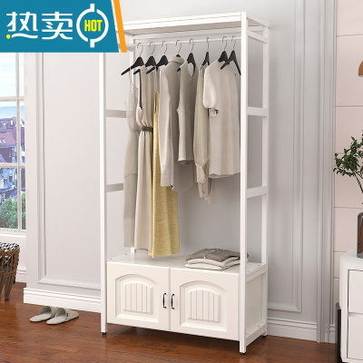敬平卧室衣帽架简易挂衣架落地收纳创意衣柜欧式家用客厅置物架晾衣架 B款象牙白+白架(欧式门)60长