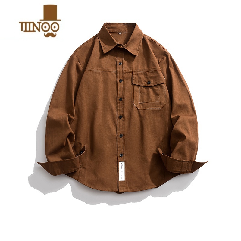 YANXU日系复古工装衬衫外套男港风chic潮牌痞帅休闲潮流宽松长袖衬衣潮