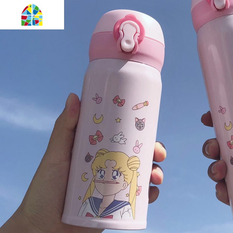 ins风韩版美少女保温杯女学生可爱简约少女便携个性不锈钢水杯子 FENGHOU 350白色美少女