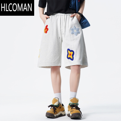 HLCOMAN美式刺绣休闲短裤男夏季潮牌设计感情侣中裤高街宽松运动五分裤子