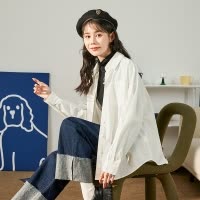 [8.5折价84.9元叠加优惠券]唐狮春季款长袖衬衫女韩版宽松纯棉衬衣复古设计感小众上衣J
