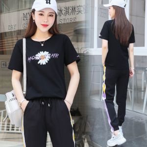 冰丝棉休闲运动套装女2021夏天新款时尚两件套广场舞服装