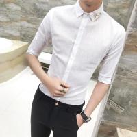 衬衫男短袖2018新款夏装时尚修身型师七分袖衬衣个性帅气潮寸衣