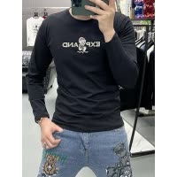春秋季新款圆领套头T恤时尚潮流修身印花字母长袖百搭青年打底衫t