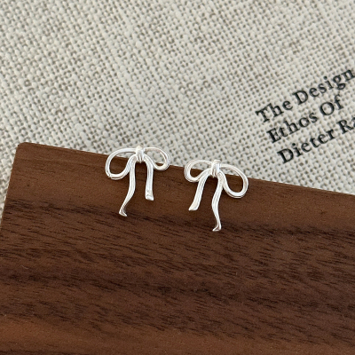 s925纯银飘带蝴蝶结耳钉简约少女甜美耳环气质小众设计感耳饰送女朋友老婆情人节七夕生日礼物