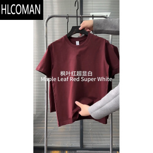 HLCOMAN酒红色高级感正肩男t恤宽松短袖上衣潮牌夏季内搭打底衫