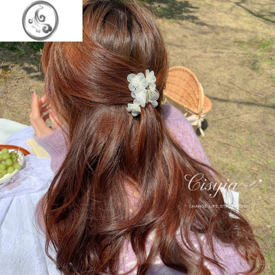JiMi超仙珍珠花朵小抓夹发饰小号发夹后脑勺发抓鲨鱼夹设计感小众头饰