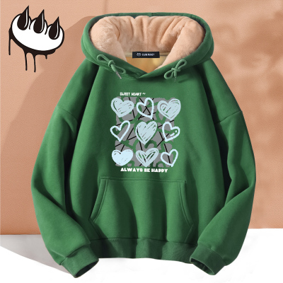 claw money墨绿色加绒卫衣女潮ins冬季百搭新款加厚宽松连帽外套