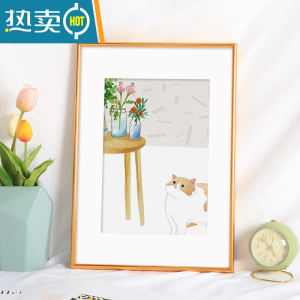 敬平简约铝合金相框挂墙画框装裱窄边A4a3海报4开8k拼图20寸16金属架 圆面款-轻奢金 32寸挂墙[可放60.2*8