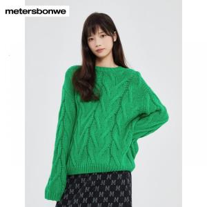 [1件5折价:159.5]美特斯邦威毛衣女士慵懒风宽松长袖针织衫镂空圆领套头上衣