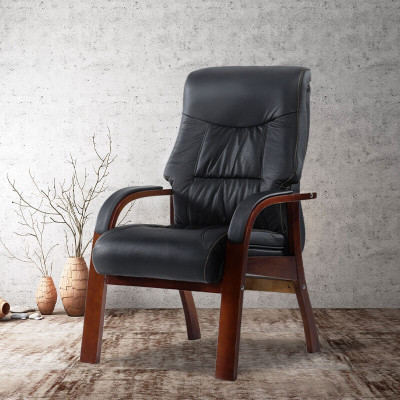 域赢实木椅电脑椅大班椅老板椅会议洽谈椅家用办公椅子人体工学四脚实木椅-E