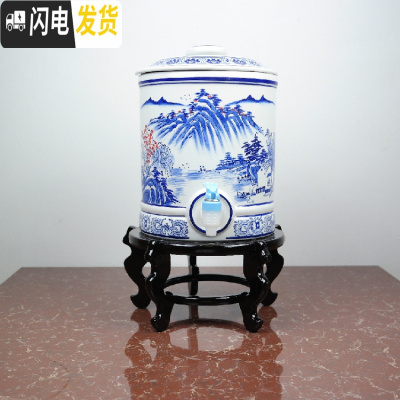 三维工匠大容量陶瓷冷水壶可高温带龙头餐厅陶瓷茶水桶凉水壶果汁桶饮料桶 8山水