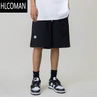 HLCOMAN 美式高街黑色休闲抽绳短裤男夏季国潮宽松情侣直筒中裤五分裤