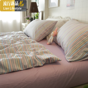 北欧简约棉小清新床上用品棉小心床单被套床上四件套网红款女 三维工匠