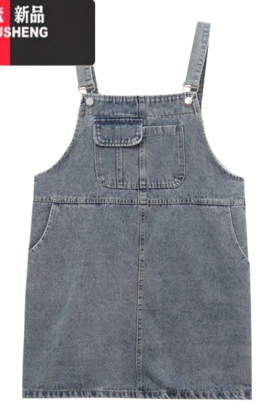 YIBUSHENG韩版复古牛仔背带连衣裙女季2024新款小个子减龄宽松A字短裙ins