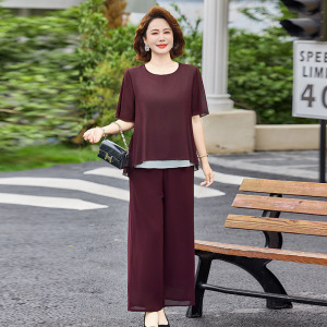 2026年女士休闲两件套妈妈装夏时尚简约中老年人夏装40-60岁短袖