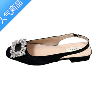 SUNTEK低跟包头凉鞋仙女风2023年新款银色方头后空平底配裙子玛丽珍单鞋