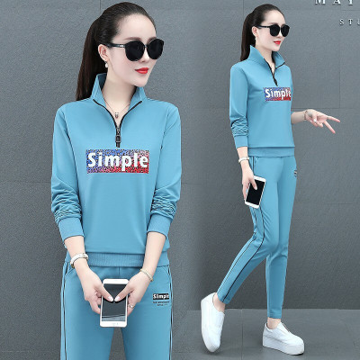 均妮品牌运动套装女春秋款2020新款高端棉质运动服女时尚显瘦跑步大码运动装女卫衣套装两件套