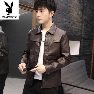 苏宁星选-PLAYBOY/花花公子男士皮衣夹克韩版机车外套男装上衣PU休闲皮夹克男