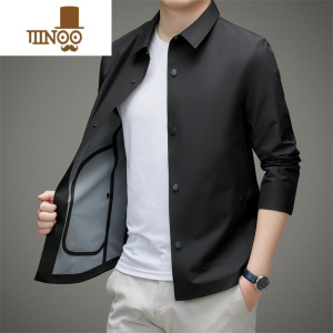 YANXU高端翻领夹克男上衣商务休闲男装轻薄短风衣外套纯色衬衫茄克