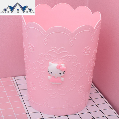 创意卡通粉色垃圾桶分类可爱少女卧室卫生间客厅废纸篓家用收纳桶 三维工匠