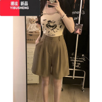 YIBUSHENG松紧腰西装休闲裤女百搭显瘦直筒裤季新款纯色简约短裤