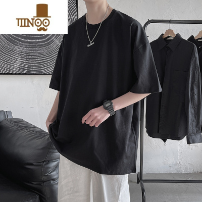 YANXU短袖t恤男夏季新款ins潮流港风宽松休闲纯色百搭打底衫帅气体恤衫