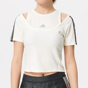 阿迪达斯(adidas)短袖女装新款运动服针织透气修身百搭露肩短款T恤KR7606 ZP