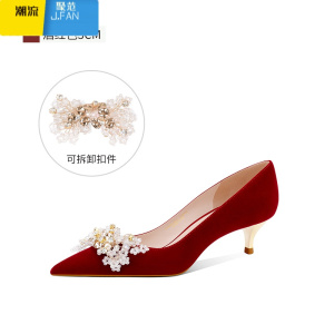 聚范红色结婚鞋女2024春季新款中式配秀禾服的新娘高跟鞋不累脚