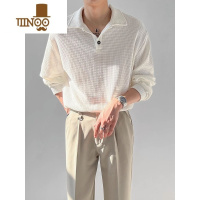 YANXU华夫格上衣男士长袖polo领韩版宽松T恤潮牌休闲打底体恤衫