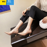 聚范高跟鞋女细跟不累脚单鞋配裙子气质尖头法式漆皮裸色工作鞋女黑色