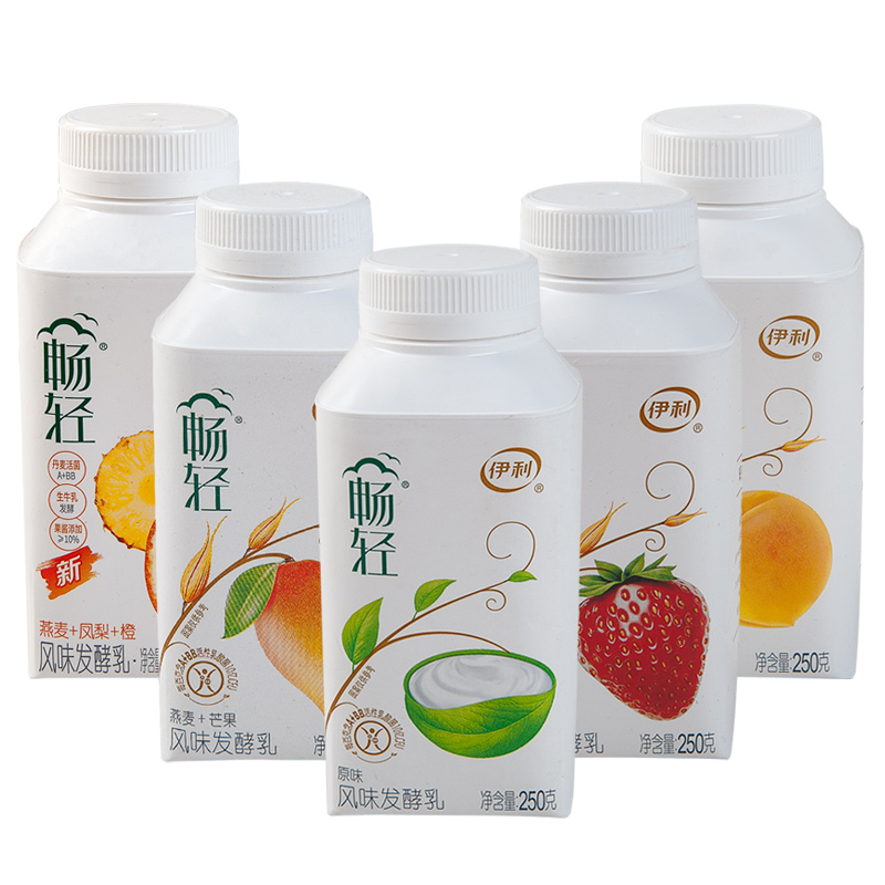 伊利畅轻酸奶250mlx5瓶 燕麦 芒果味 益生菌风味发酵乳【yp】