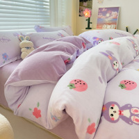 秋冬新款印花牛奶绒四件套双面珊瑚绒加绒被罩床单宿舍三件套