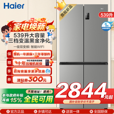 海尔(Haier)539L大容量三档变温黑金净化一级双变频WIFI智能联网旗舰新品 BCD-539WGHTDEDH9U1