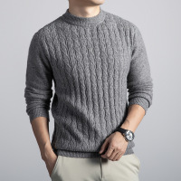 含羊毛老钱风毛衣男秋冬新款绞花半高领保暖男士羊毛衫
