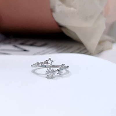 小星愿五角星S999纯银戒指超闪轻奢小众设计微镶锆石指环手饰批发送女朋友老婆情人节七夕生日礼物