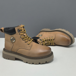 男生头层牛皮百搭户外休闲鞋欧洲站复古真皮马丁靴厚底增高皮靴男