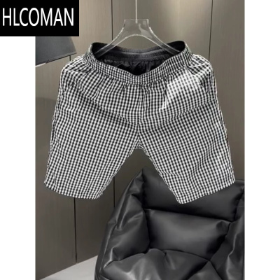 HLCOMAN休闲短裤男夏季2025新款薄款速干潮牌格子高端痞帅运动四五分裤男