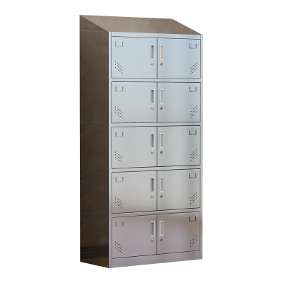 臻远 ZY4111412 304 不锈钢斜顶更衣柜员工宿舍储物柜 十门更衣柜