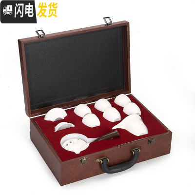 三维工匠紫不语 家用羊脂玉功夫茶具套装白瓷茶具整套带礼盒送礼茶具 10头侧把壶纯白茶具-带礼盒