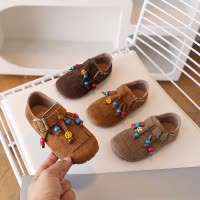 2026秋季新款女童韩版真皮流苏勃肯鞋儿童彩色串珠休闲小皮鞋单鞋