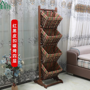 家用吊篮置物架木落地玩具筐子藤编储物架杂物客厅卧室收纳架多层