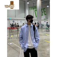 YANXU长袖天蓝色衬衫男女oversize宽松休闲上衣港风ins潮牌衬衣