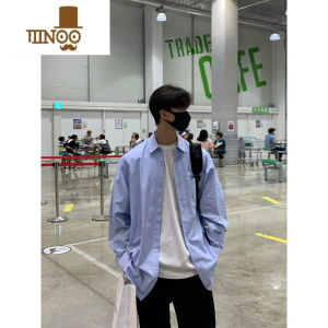 YANXU长袖天蓝色衬衫男女oversize宽松休闲上衣港风ins潮牌衬衣