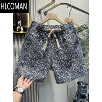 HLCOMAN2025年潮牌五分裤男夏季高级感创意提花短裤宽松沙滩休闲裤中裤子