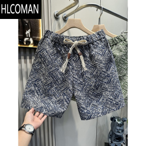 HLCOMAN2025年潮牌五分裤男夏季高级感创意提花短裤宽松沙滩休闲裤中裤子