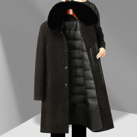 冬季新款长款毛领脱卸羽绒内胆老年毛呢大衣爸爸装雪尼尔羽绒外套