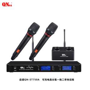 QNOA 启诺QN-ST750A 可充电真分集一拖二手持话筒 无线会议麦克风 黑色 套