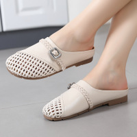 法式镂空编织包头拖鞋女外穿年新款懒人一脚蹬复古风软底凉鞋