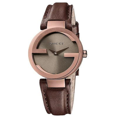 GUCCI古驰手表女士时尚典雅气质女表经典双G棕色皮带石英表女名牌防水腕表YA133504YA133516